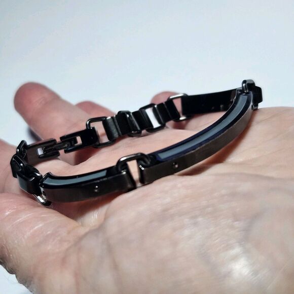 *Sale* Fossil Black Steel Link Bracelet 8" Unisex - Picture 4 of 16